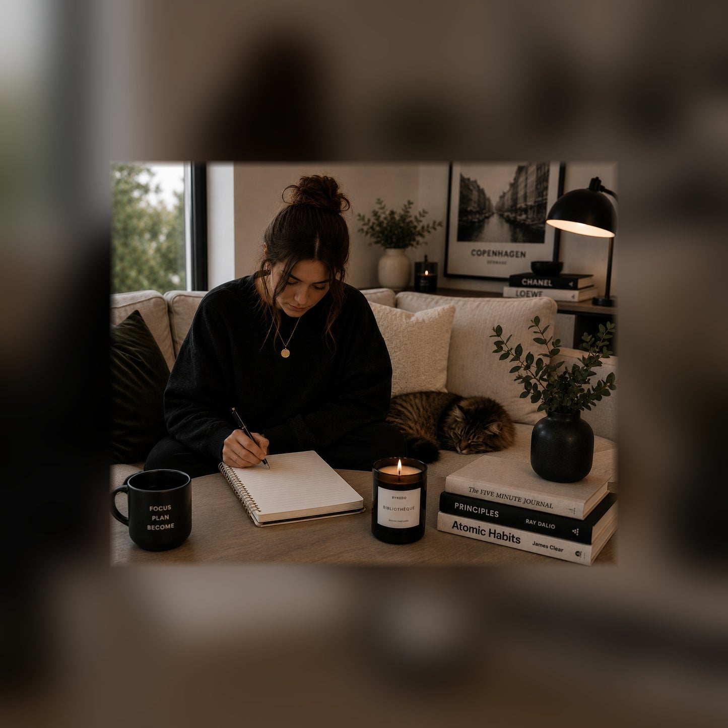 The Wellness Bundle guides on a tablet — black and white lifestyle mockup 2, full-bleed square