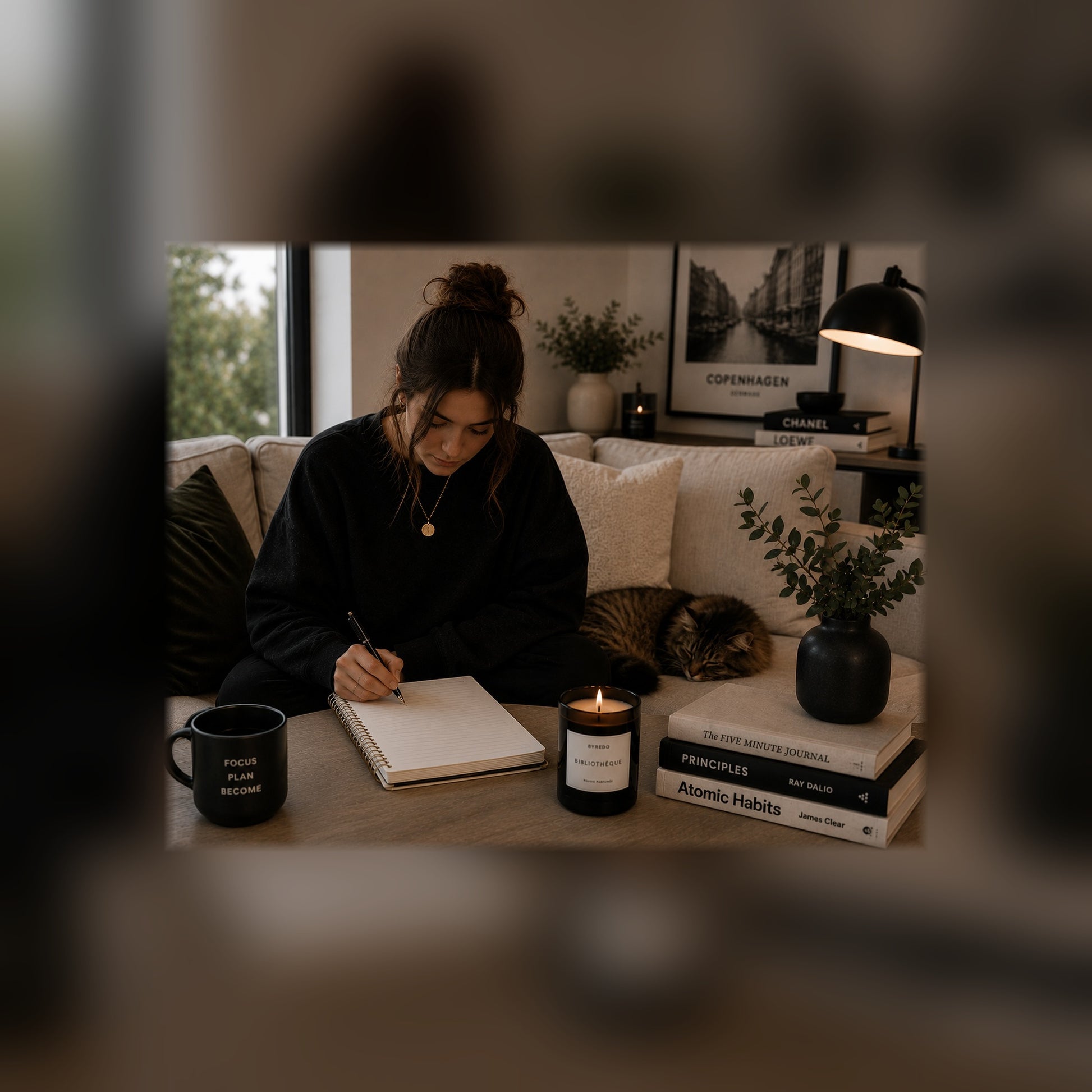 The Wellness Bundle guides on a tablet — black and white lifestyle mockup 2, full-bleed square
