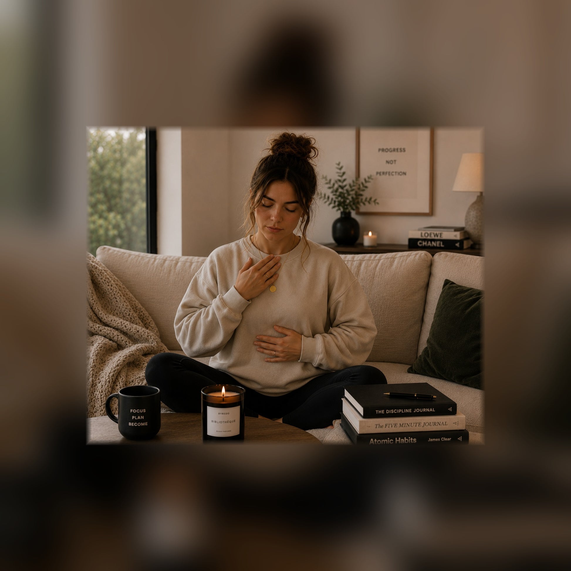 Tapped In nervous system reset guide on a tablet — black and white lifestyle mockup, full-bleed square
