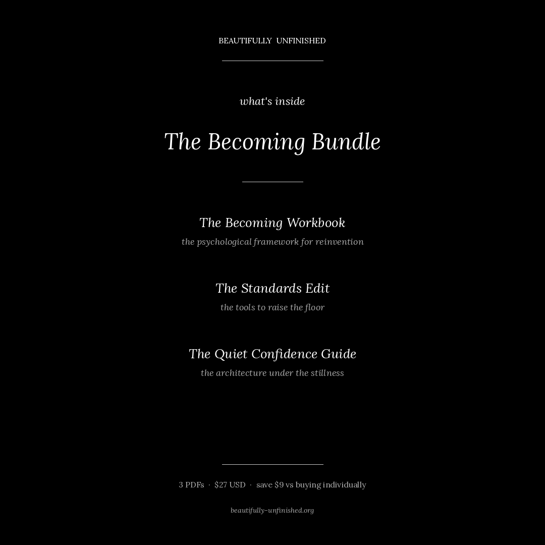 The Becoming Bundle — Reinvention, Standards, and Quiet Power