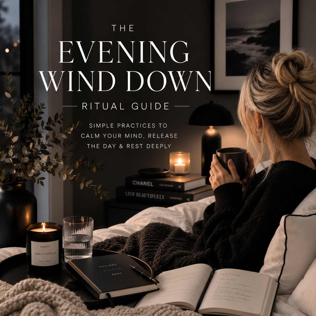 The Evening Wind-Down Ritual better sleep guide on a tablet — candlelit scene mockup 5