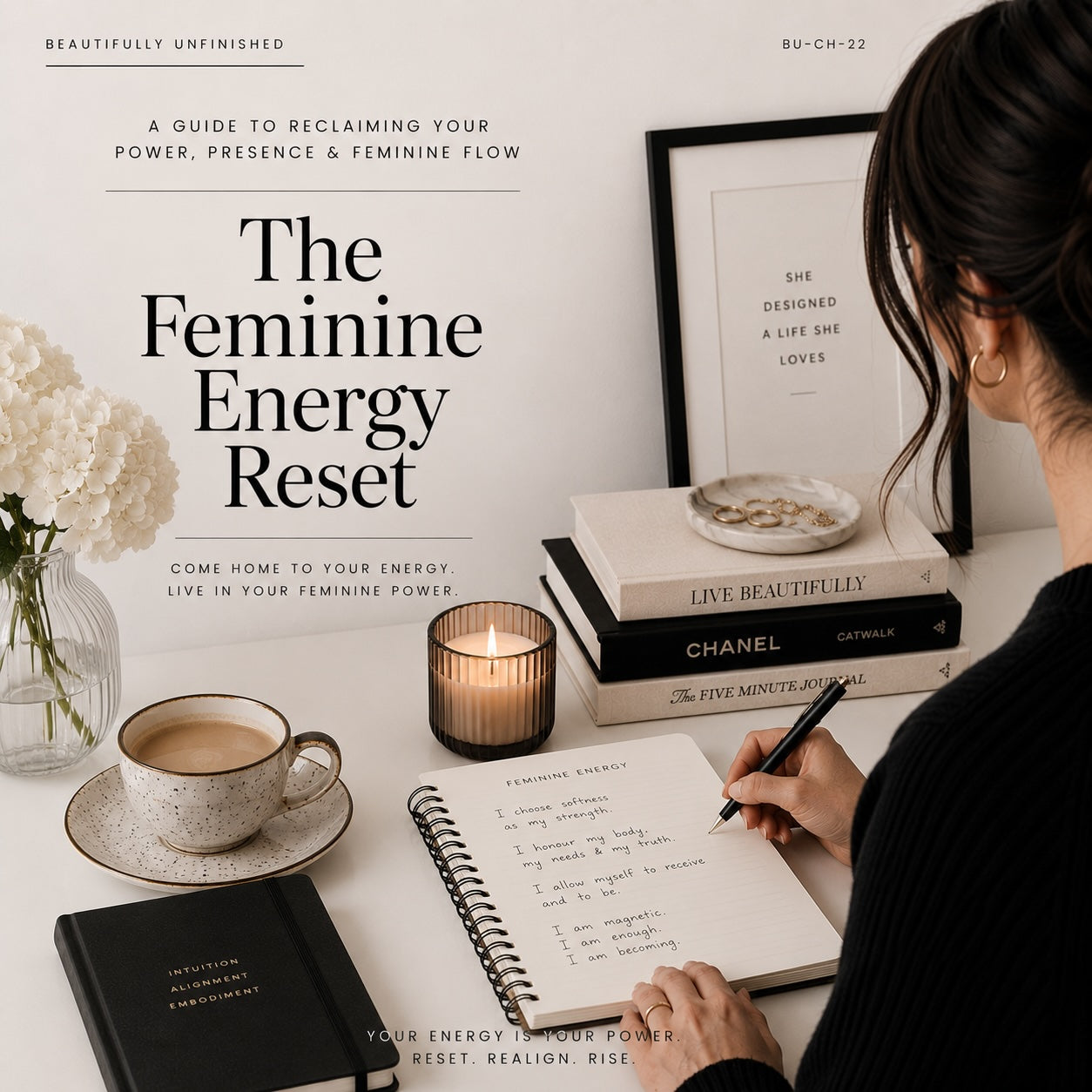 The Feminine Energy Reset soft life guide for women over 40 on a tablet — lifestyle mockup 1
