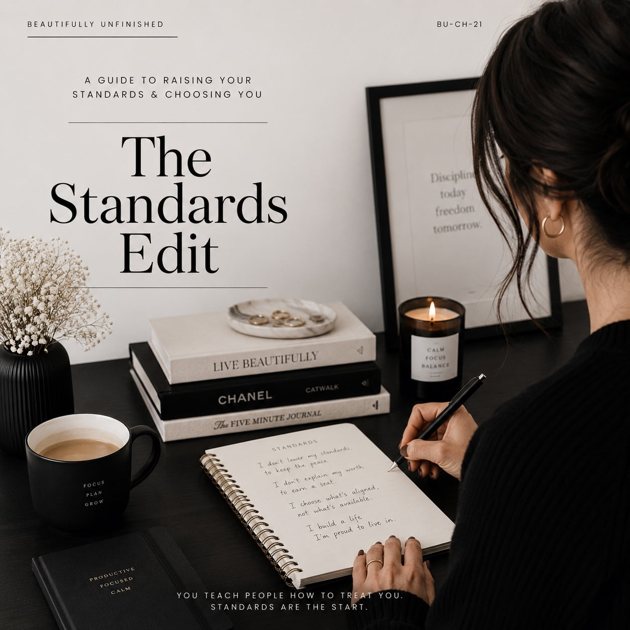 The Standards Edit boundaries guide for women on a tablet — warm dark lifestyle mockup 1
